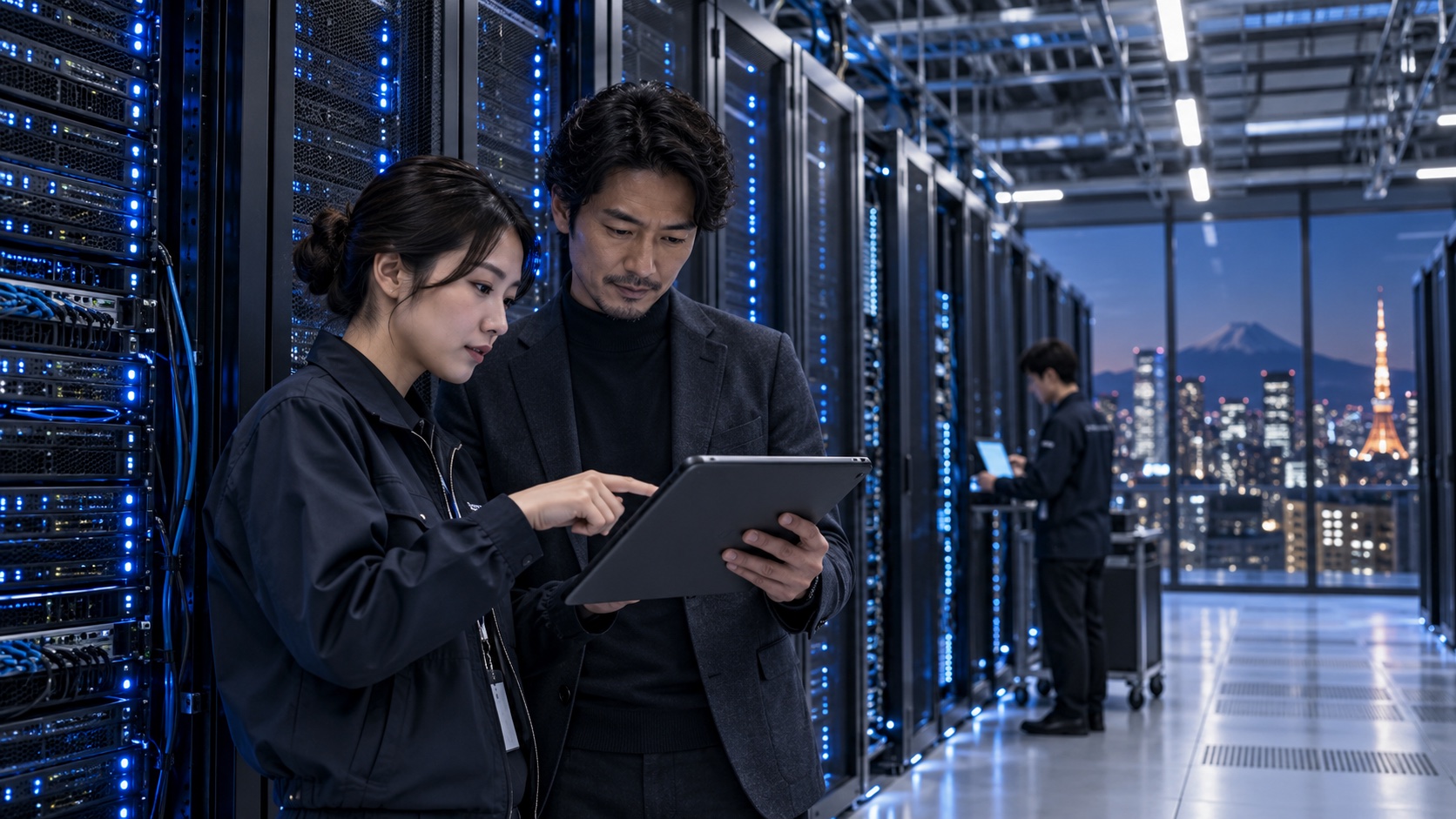 サーバー環境でクラウド構成とアプリのデータフローを確認するエンジニア