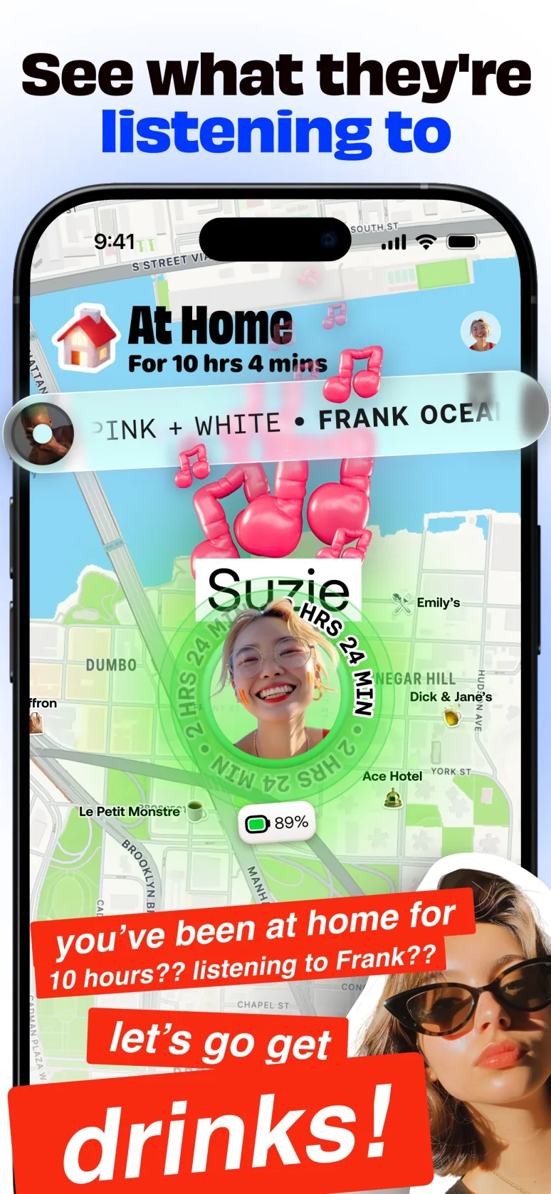 显示好友正在收听音乐的 Bump 官方地图截图