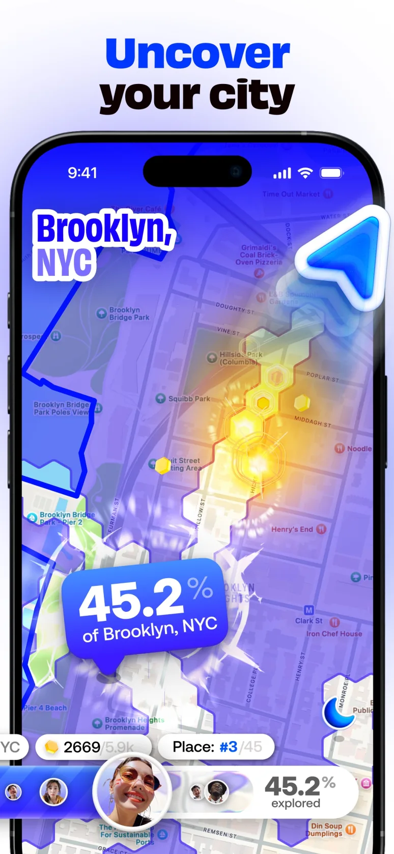 显示已探索区域的 Bump 官方 Scratch Map 截图