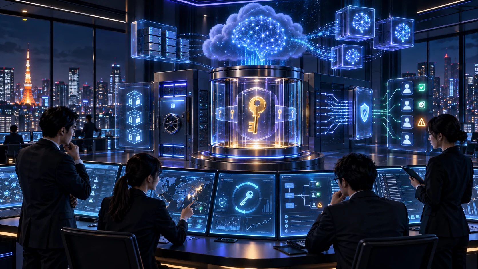 Tokyo cybersecurity team protecting AI API keys, tokens, secret vaults, cloud systems, and zero trust permissions