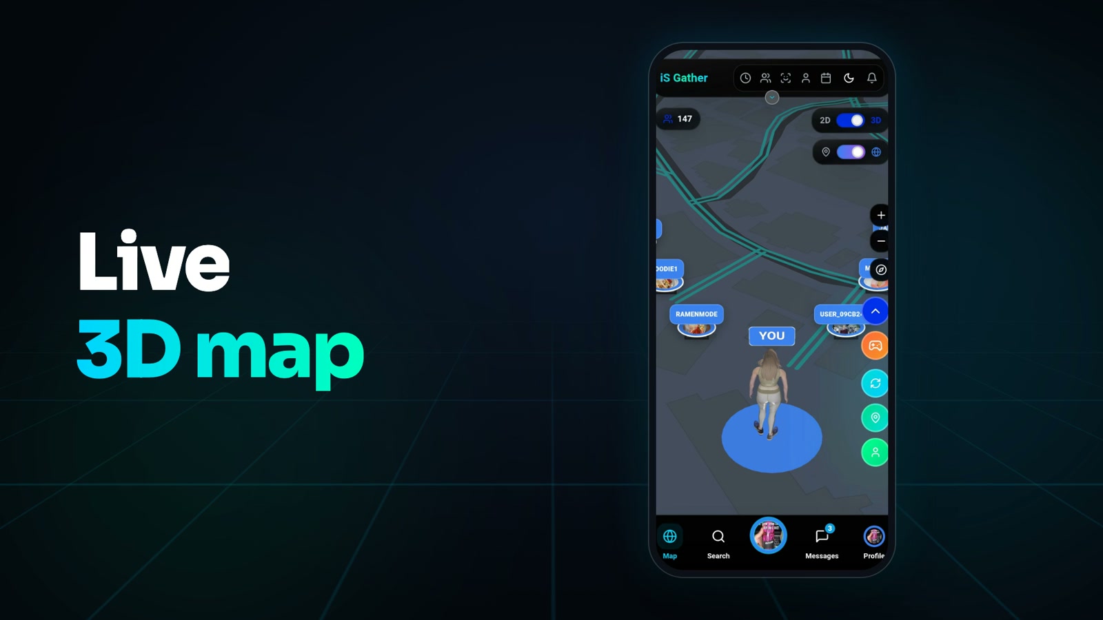 iS Gather 真實實時 3D 社交地圖,在城市地圖上以虛擬形象顯示附近用戶